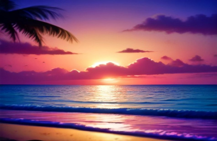 Tropical Island Sunset AI Wallpaper