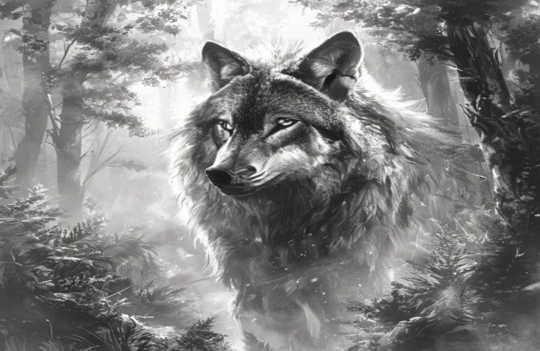 Black And White Wolf AI Wallpaper