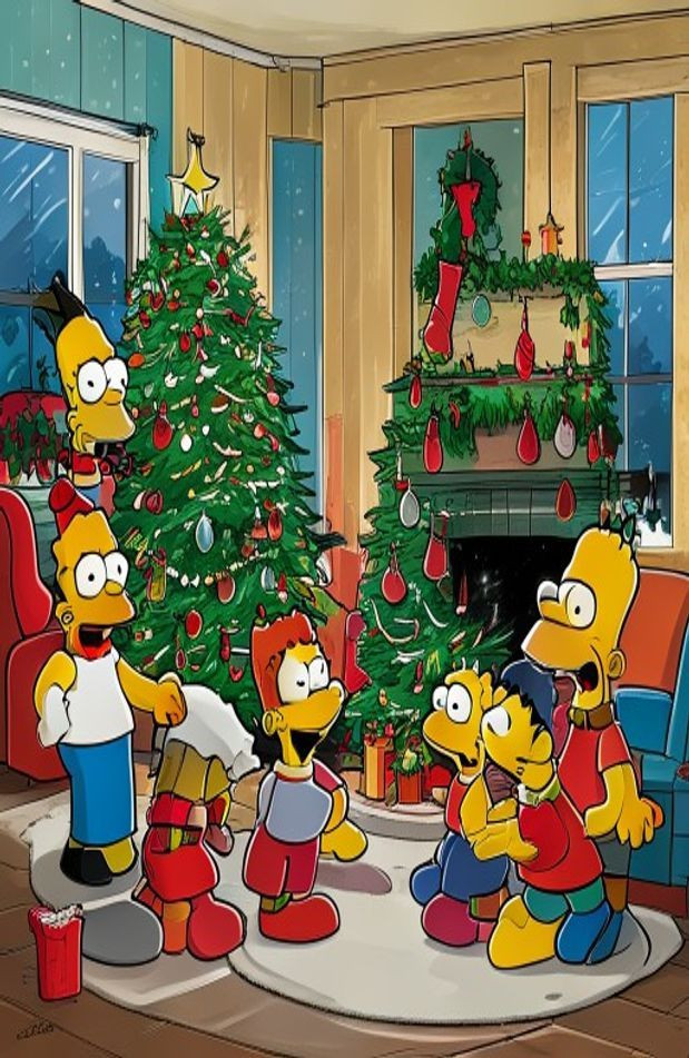 Simpsons Christmas AI Wallpaper