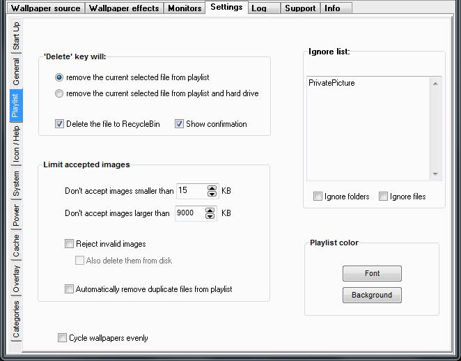 Free download Desktop wallpaper changer software The Settings tab help