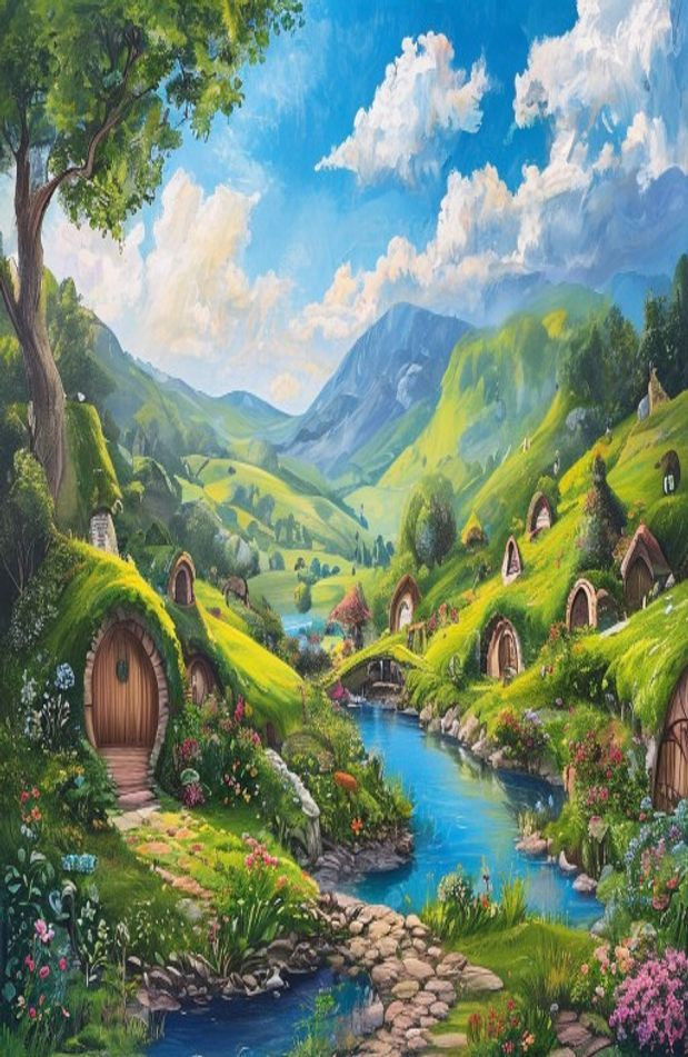The Hobbit Shire AI Wallpaper