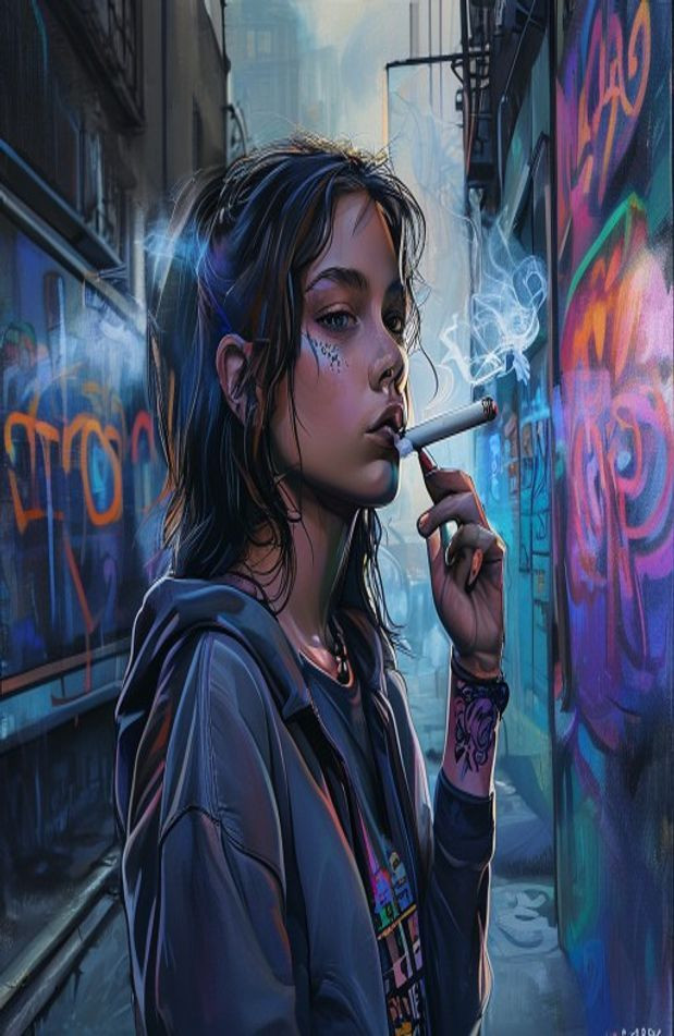 Girl Smoking AI Wallpaper