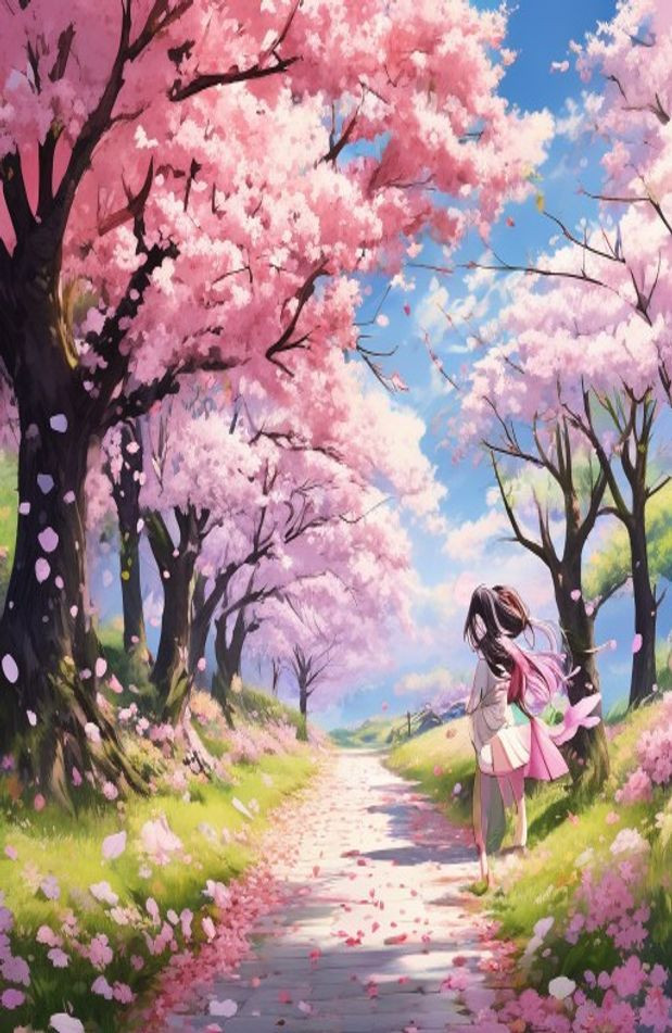 Anime Cherry Blossom AI Wallpaper
