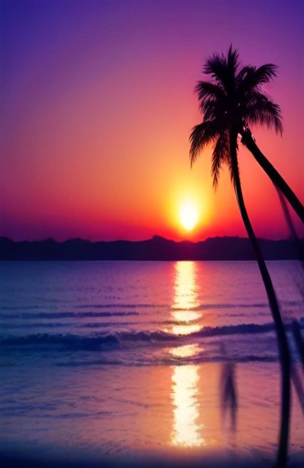Palm Tree Sunset AI Wallpaper