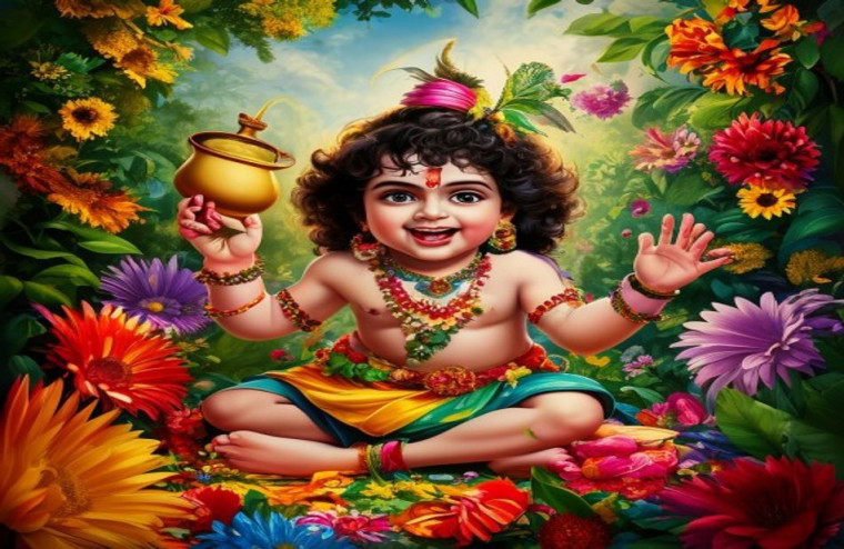 Natkhat Krishna HD AI Wallpaper