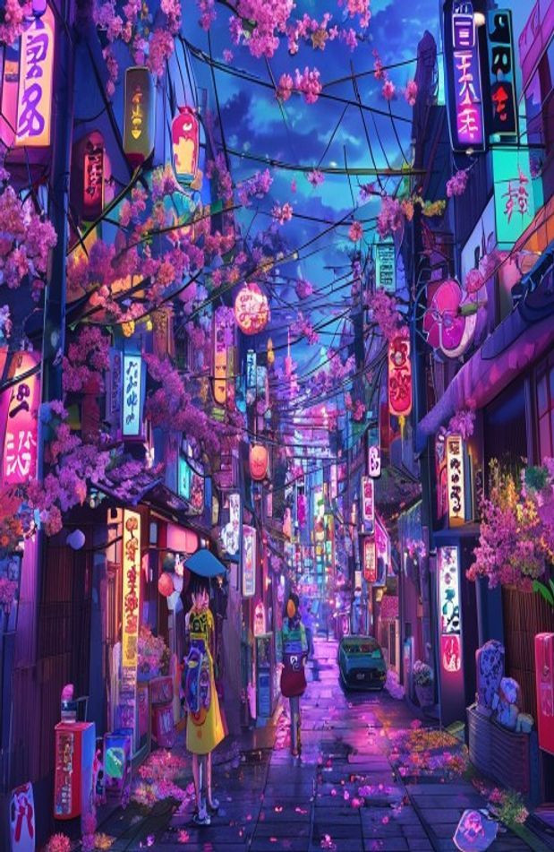 Japanese Anime Street 1080p AI Wallpaper