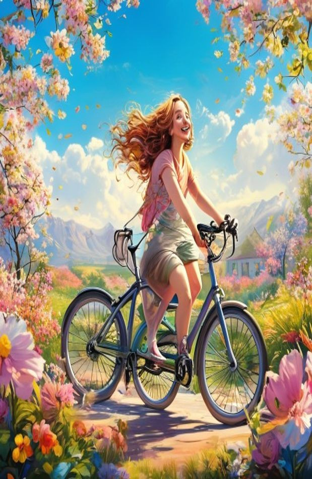 Girl And Bike AI Wallpaper