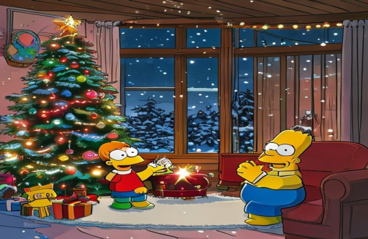 Simpsons Christmas AI Wallpaper