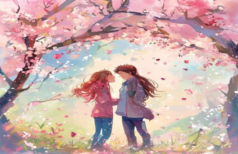 Cute Anime Couple AI Wallpaper