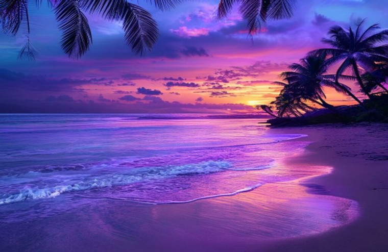 Purple Beach AI Wallpaper