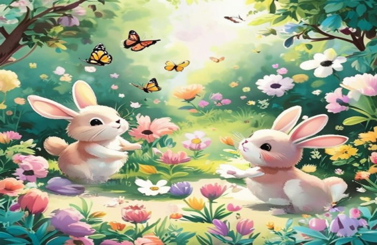 Cute Bunnies AI Wallpaper