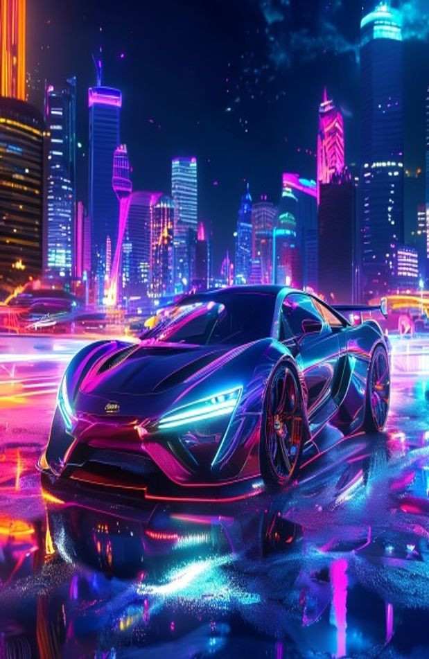 Neon Car AI Wallpaper