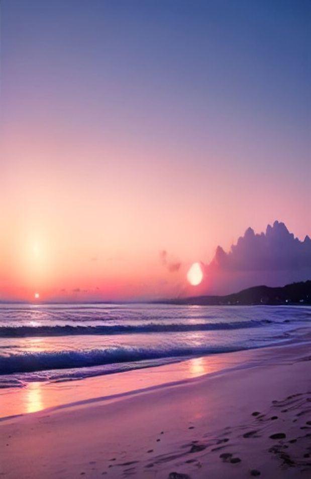 Pink Beach Sunset AI Wallpaper