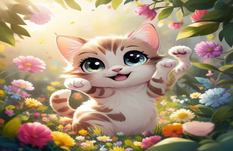 Cute Anime Cat AI Wallpaper