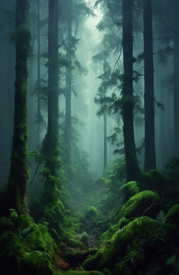 Foggy Forest AI Wallpaper