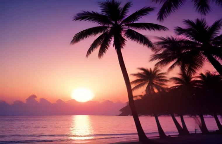 Palm Tree Sunset AI Wallpaper
