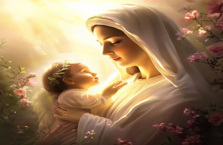 Mother Mary With Baby Jesus AI Wallpaper