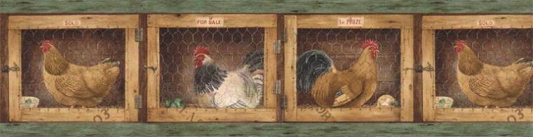Wallpaper Border AFR7106 COUNTRY CHICKEN FARM, ROOSTERS 