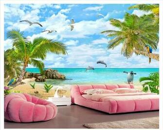 Beibehang Senior Decorative Wallpaper Beautiful Sea Coconut