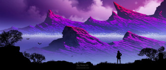 Wallpaper Silhouette Mountains Clouds Art