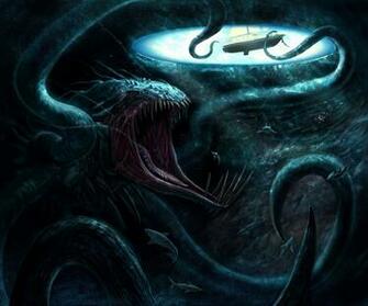 Blue Hole Kraken Sea Monster Tentacles Boat Shark