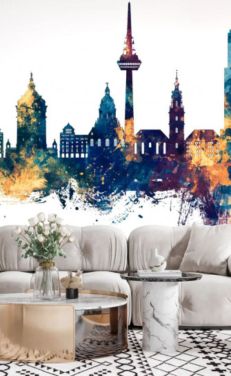 Mannheim Germany Skyline Blue Bronze Premium Wallpaper Mural