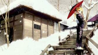 Wallpaper Anime Geisha Kimono Winter