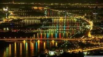 Lights At Danube Vienna Wallpaper