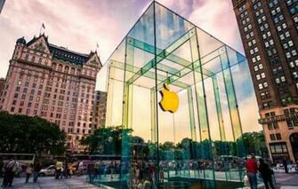Wallpaper Glass Movement People Apple Logo Skyscrapers Shop