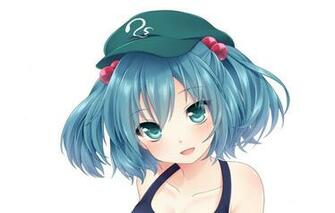 Wallpaper Face Girl White Background Cap Blue Hair Art Two