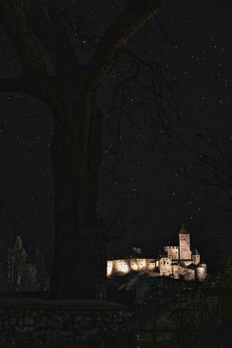 Beautiful Wallpaper With Castle And Trees In The Night