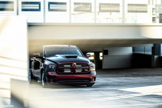Red Procharged Dodge Ram Forgestar D5 Drag Racing