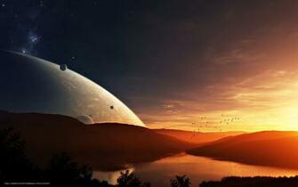 Wallpaper Nebo Planety Star Sunset Alien World Desktop