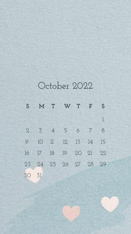 Cute October Calendar Template Blue Mobile Wallpaper Psd