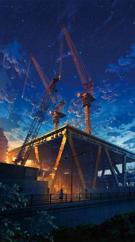 Anime Construction Building iPhone Wallpaper