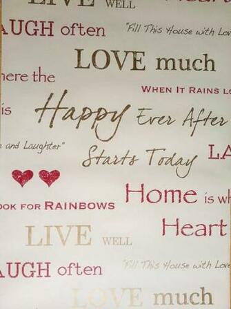 Wow Words Script Love Hearts Red Gold Beige Feature Wallpaper
