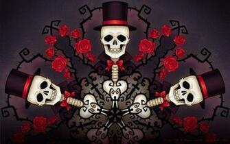 Skulls Roses Hat Fantasy Skull Gothis Flower Wallpaper