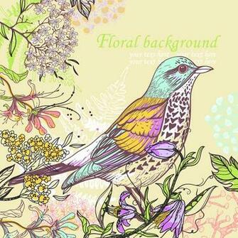 Birds Vector Name Hand Drawn Floral Background With