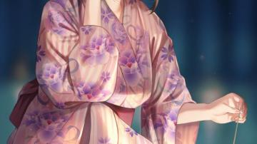 Pretty Anime Girl Yukata Festival Sparkle