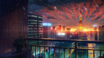Tokyo Tower City Scenery Sunset Anime 4k Wallpaper
