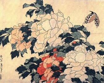Katsushika Hokusai Pivoines Et Papill Wallpaper