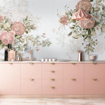 Vintage Pink Flowers Wallpaper Mural Wallmur