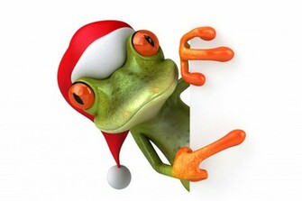 3d Funny Frog Christmas Santa Hat Wallpaper