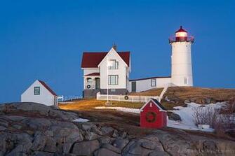 Nubble Lighthouse Maine Wallpaper Photo Art Print Blues