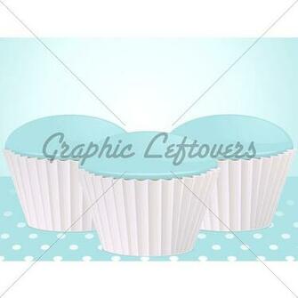 Blue Cupcakes In White Cases On A Polka Do