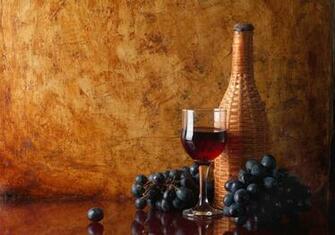 Verre Bouteille Vin Raisins Rouges Wallpaper