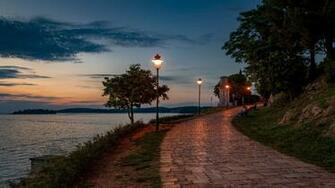 Waterfront Promenade Dusk Rovinj Croatia 4k Wallpaper
