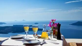 Santorini Beautiful Wallpaper Green Sky Landscape Scenery