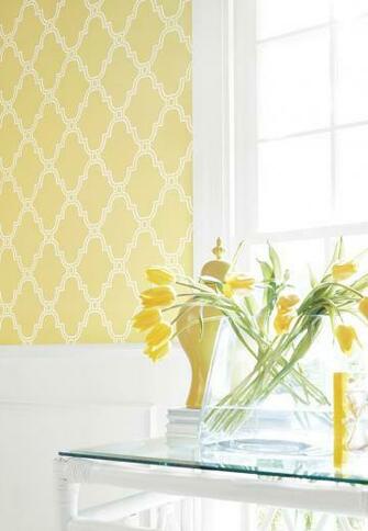 Stanbury Trellis Wallpaper In Yellow Thibaut