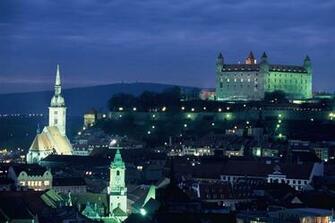 Cityscapes Night Lights Hills Buildings Slovakia